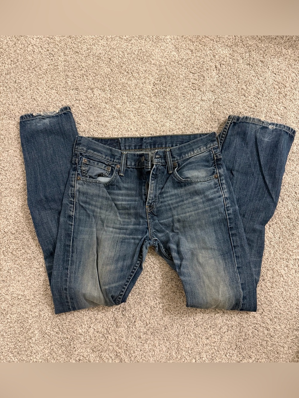 Men's Blue Washed Straight-Leg Levi Jeans